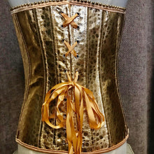 Load image into Gallery viewer, Immortal Kraft Gold Metallic Burlesque Corset Bodice Faux Snakeskin Black Military Rope Adjustable Sz S/M - OOAK - Phoenix Menswear