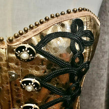Load image into Gallery viewer, Immortal Kraft Gold Metallic Burlesque Corset Bodice Faux Snakeskin Black Military Rope Adjustable Sz S/M - OOAK - Phoenix Menswear