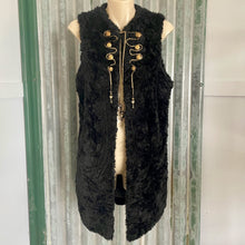 Load image into Gallery viewer, Immortal Kraft Handmade Black Fake Fur Vest Gold Embellishments Vintage Buttons Sz S - OOAK - Phoenix Menswear