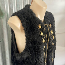 Load image into Gallery viewer, Immortal Kraft Handmade Black Fake Fur Vest Gold Embellishments Vintage Buttons Sz S - OOAK - Phoenix Menswear