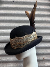 Load image into Gallery viewer, Immortal Kraft Wool Bowler Hat with Gold Sequinned Trim Feathers Diamanté Sz XL - OOAK zz - Phoenix Menswear