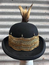 Load image into Gallery viewer, Immortal Kraft Wool Bowler Hat with Gold Sequinned Trim Feathers Diamanté Sz XL - OOAK zz - Phoenix Menswear