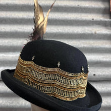 Load image into Gallery viewer, Immortal Kraft Wool Bowler Hat with Gold Sequinned Trim Feathers Diamanté Sz XL - OOAK zz - Phoenix Menswear