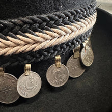Load image into Gallery viewer, Immortal Kraft Wool Felt Top Hat Braided Black White Trim Silver Coins Sz XL - OOAK zz - Phoenix Menswear