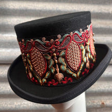 Load image into Gallery viewer, Immortal Kraft Wool Felt Top Hat Burgundy Green Floral Embroidered Trim Sz XL - OOAK zz - Phoenix Menswear