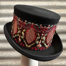 Load image into Gallery viewer, Immortal Kraft Wool Felt Top Hat Burgundy Green Floral Embroidered Trim Sz XL - OOAK zz - Phoenix Menswear