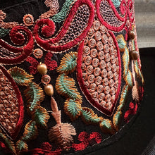 Load image into Gallery viewer, Immortal Kraft Wool Felt Top Hat Burgundy Green Floral Embroidered Trim Sz XL - OOAK zz - Phoenix Menswear