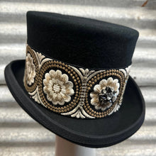 Load image into Gallery viewer, Immortal Kraft Wool Felt Top Hat Floral Embroidery Rhinestone Crystal Sunburst Trim Sz XL - OOAK zz - Phoenix Menswear