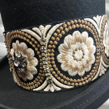 Load image into Gallery viewer, Immortal Kraft Wool Felt Top Hat Floral Embroidery Rhinestone Crystal Sunburst Trim Sz XL - OOAK zz - Phoenix Menswear