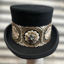Load image into Gallery viewer, Immortal Kraft Wool Felt Top Hat Floral Embroidery Rhinestone Crystal Sunburst Trim Sz XL - OOAK zz - Phoenix Menswear