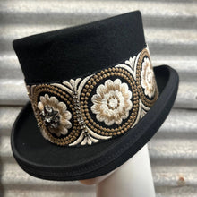 Load image into Gallery viewer, Immortal Kraft Wool Felt Top Hat Floral Embroidery Rhinestone Crystal Sunburst Trim Sz XL - OOAK zz - Phoenix Menswear