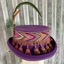 Load image into Gallery viewer, Immortal Kraft Wool Felt Top Hat Purple Vintage Embroidered Trim Feathers Fringe Circus Sz XL - OOAK - Phoenix Menswear