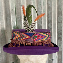 Load image into Gallery viewer, Immortal Kraft Wool Felt Top Hat Purple Vintage Embroidered Trim Feathers Fringe Circus Sz XL - OOAK - Phoenix Menswear