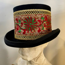 Load image into Gallery viewer, Immortal Kraft Wool Felt Top Hat Red Gold Floral Embroidered Trim Sz L - OOAK zz - Phoenix Menswear