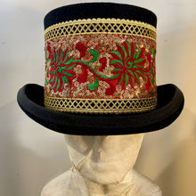 Load image into Gallery viewer, Immortal Kraft Wool Felt Top Hat Red Gold Floral Embroidered Trim Sz L - OOAK zz - Phoenix Menswear