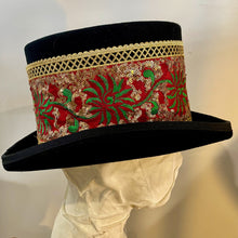 Load image into Gallery viewer, Immortal Kraft Wool Felt Top Hat Red Gold Floral Embroidered Trim Sz L - OOAK zz - Phoenix Menswear