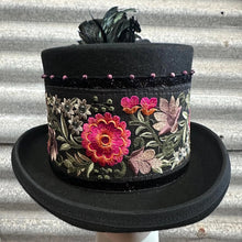 Load image into Gallery viewer, Immortal Kraft Wool Felt Top Hat Red Green Embroidered Floral Trim Beads Feathers Sz L - OOAK zz - Phoenix Menswear
