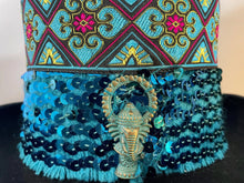 Load image into Gallery viewer, Immortal Kraft Wool Felt Top Hat – Turquoise Sequin Embroidered Trim, Feathers, Sz M zz - Phoenix Menswear