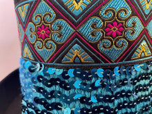 Load image into Gallery viewer, Immortal Kraft Wool Felt Top Hat – Turquoise Sequin Embroidered Trim, Feathers, Sz M zz - Phoenix Menswear