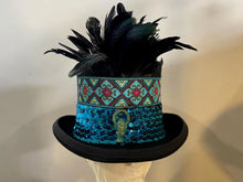 Load image into Gallery viewer, Immortal Kraft Wool Felt Top Hat – Turquoise Sequin Embroidered Trim, Feathers, Sz M zz - Phoenix Menswear