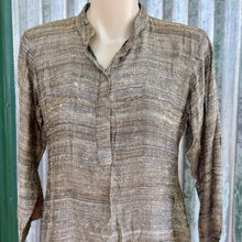 Load image into Gallery viewer, Khaki Raw Silk Long Sleeve Dress V Neck Natural Boho Pockets Sz S - OOAK - Phoenix Menswear