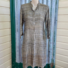 Load image into Gallery viewer, Khaki Raw Silk Long Sleeve Dress V Neck Natural Boho Pockets Sz S - OOAK - Phoenix Menswear