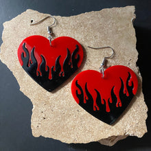 Load image into Gallery viewer, Large Flame Heart Earrings - Red/Black - Phoenix Menswear