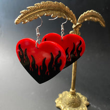 Load image into Gallery viewer, Large Flame Heart Earrings - Red/Black - Phoenix Menswear