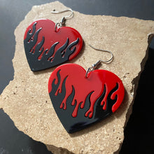 Load image into Gallery viewer, Large Flame Heart Earrings - Red/Black - Phoenix Menswear