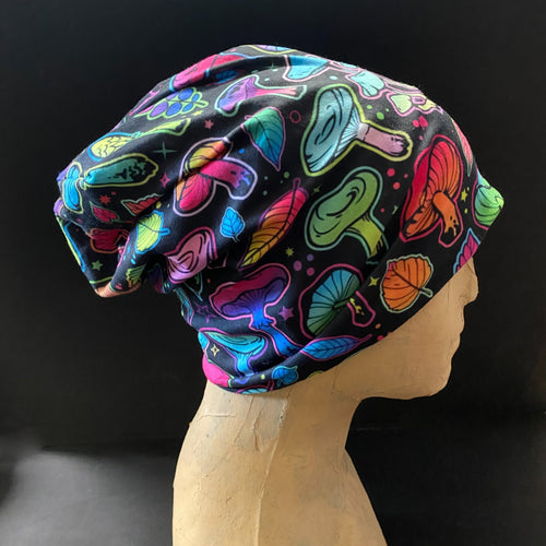 Lightweight Fabric Slouchy Beanie - Bright Mushroom Print - Phoenix Menswear