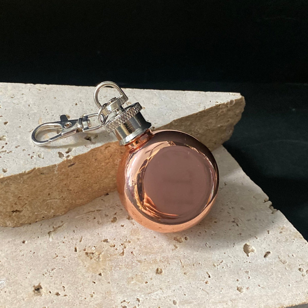 Mini Round Flask Stainless Steel Keyring 1oz - Rose Gold - Phoenix Menswear