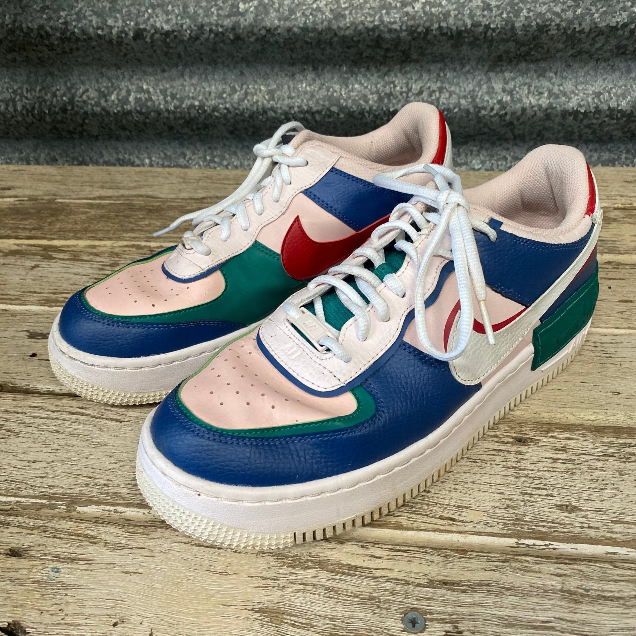 nike air force 1 shadow blue and red