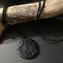 Load image into Gallery viewer, Obsidian Chinese Bagua Dragon Phoenix Pendant on Woven Cord Necklace - Phoenix Menswear