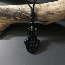 Load image into Gallery viewer, Obsidian Hamsa Hand Om Pendant on Woven Cord Necklace - Phoenix Menswear