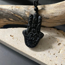 Load image into Gallery viewer, Obsidian Hamsa Hand Om Pendant on Woven Cord Necklace - Phoenix Menswear