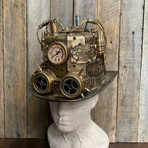 Steampunk Top Hat Gold w/ Lights and Goggles - Phoenix Menswear