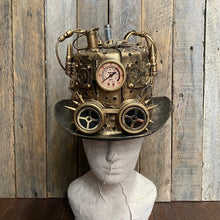 Load image into Gallery viewer, Steampunk Top Hat Gold w/ Lights and Goggles - Phoenix Menswear