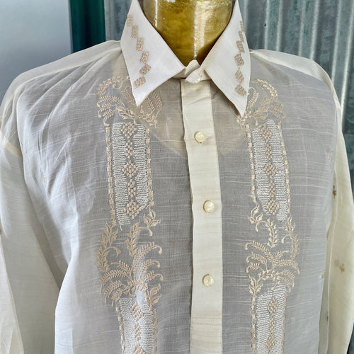 Traditional Filipino Barong Tagalog L/S Shirt Silk Sz XL - OOAK - Phoenix Menswear