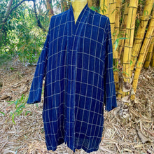 Load image into Gallery viewer, Upcycled Duster Navy Blue White Pinstripe Check Pockets Jacket Gown Unisex Immortal Kraft One Size - OOAK - Phoenix Menswear