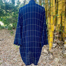 Load image into Gallery viewer, Upcycled Duster Navy Blue White Pinstripe Check Pockets Jacket Gown Unisex Immortal Kraft One Size - OOAK - Phoenix Menswear