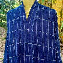 Load image into Gallery viewer, Upcycled Duster Navy Blue White Pinstripe Check Pockets Jacket Gown Unisex Immortal Kraft One Size - OOAK - Phoenix Menswear