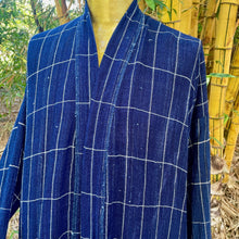 Load image into Gallery viewer, Upcycled Duster Navy Blue White Pinstripe Check Pockets Jacket Gown Unisex Immortal Kraft One Size - OOAK - Phoenix Menswear