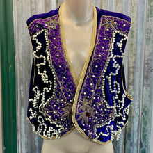 Load image into Gallery viewer, Vintage 1970's Handmade Royal Purple Velvet Waistcoat Gold Beaded Embellishments Sz 3XL - OOAK - Phoenix Menswear