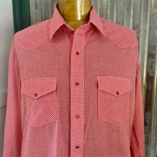 Vintage 1970's Western Check White Red L/S Shirt Snaps Made in USA Sz XXL - OOAK - Phoenix Menswear