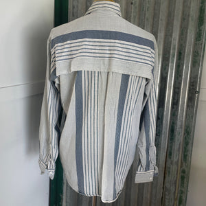 Vintage 1980's Western Blue White Striped L/S Shirt Made in USA Sz M - OOAK - Phoenix Menswear