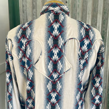 Load image into Gallery viewer, Vintage 1990&#39;s Western Aztec White Blue Red L/S Shirt Snaps Sz 2XL - OOAK - Phoenix Menswear