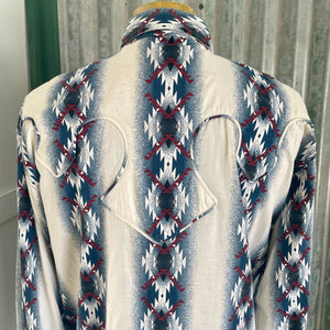Vintage 1990's Western Aztec White Blue Red L/S Shirt Snaps Sz 2XL - OOAK - Phoenix Menswear
