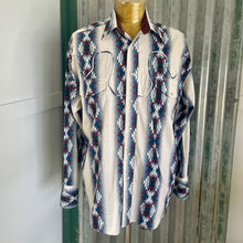 Load image into Gallery viewer, Vintage 1990&#39;s Western Aztec White Blue Red L/S Shirt Snaps Sz 2XL - OOAK - Phoenix Menswear