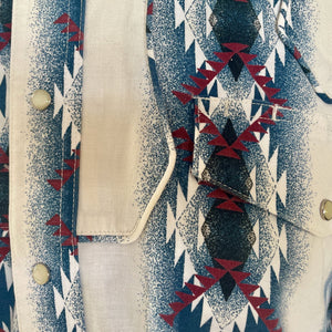 Vintage 1990's Western Aztec White Blue Red L/S Shirt Snaps Sz 2XL - OOAK - Phoenix Menswear