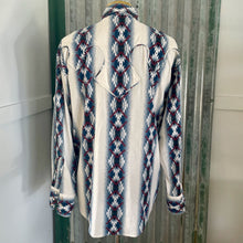 Load image into Gallery viewer, Vintage 1990&#39;s Western Aztec White Blue Red L/S Shirt Snaps Sz 2XL - OOAK - Phoenix Menswear